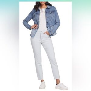 Tribal Jeans Pinstripe White Light Blue Audrey MidRise Ankle Jegging Skinny 2 26